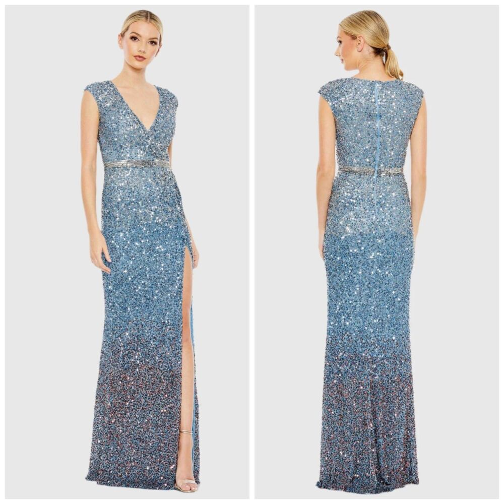 Mac Duggal Sparkling Blue Ombre Maxi Dress